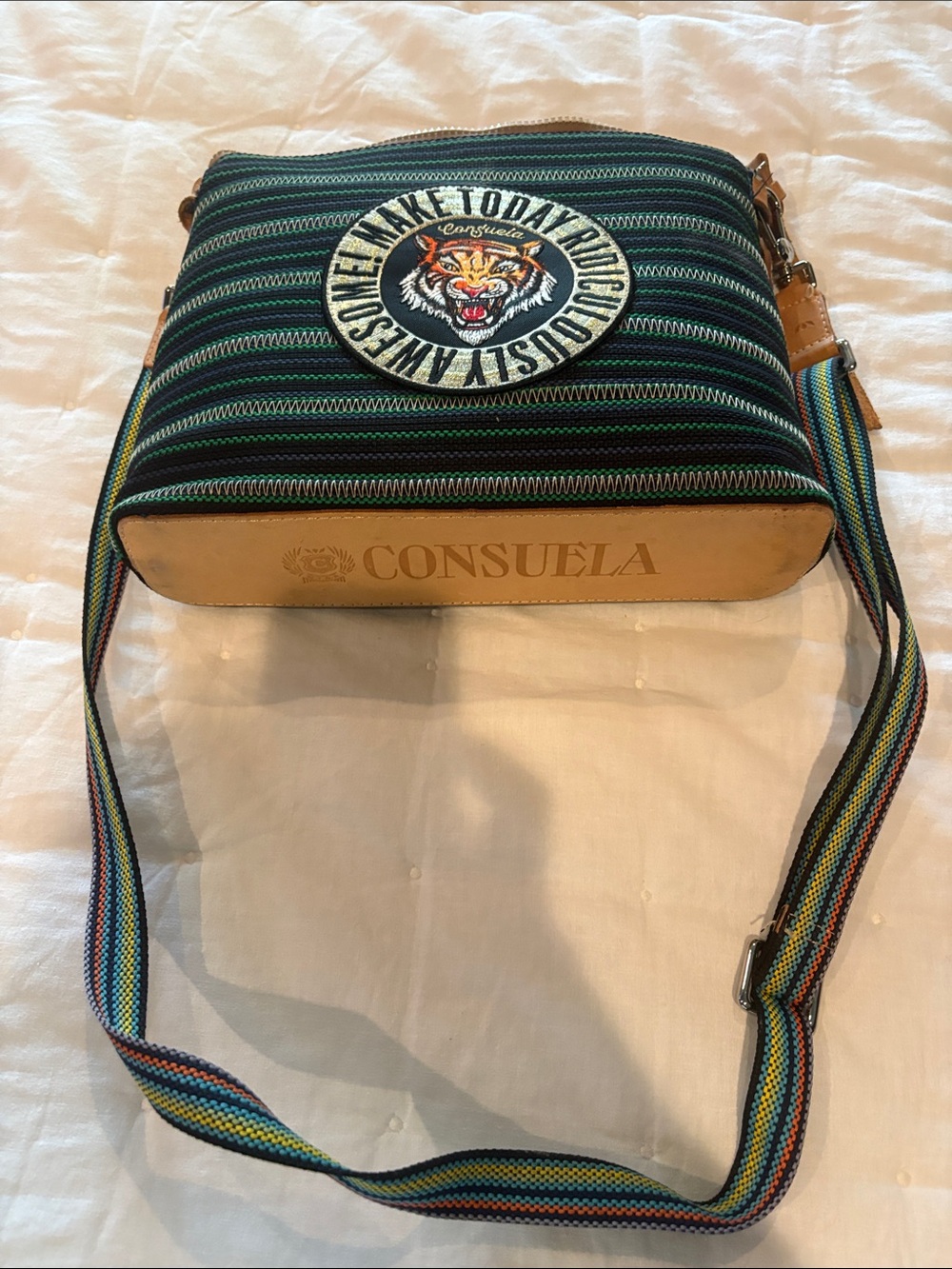 Consuela Multicolor Striped Crossbody with Tiger Make Today Ridiculously Awesome